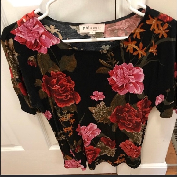 Philosophy Republic Red Black Floral Print Short Sleeve Blouse Viscose Medium - Picture 1 of 6